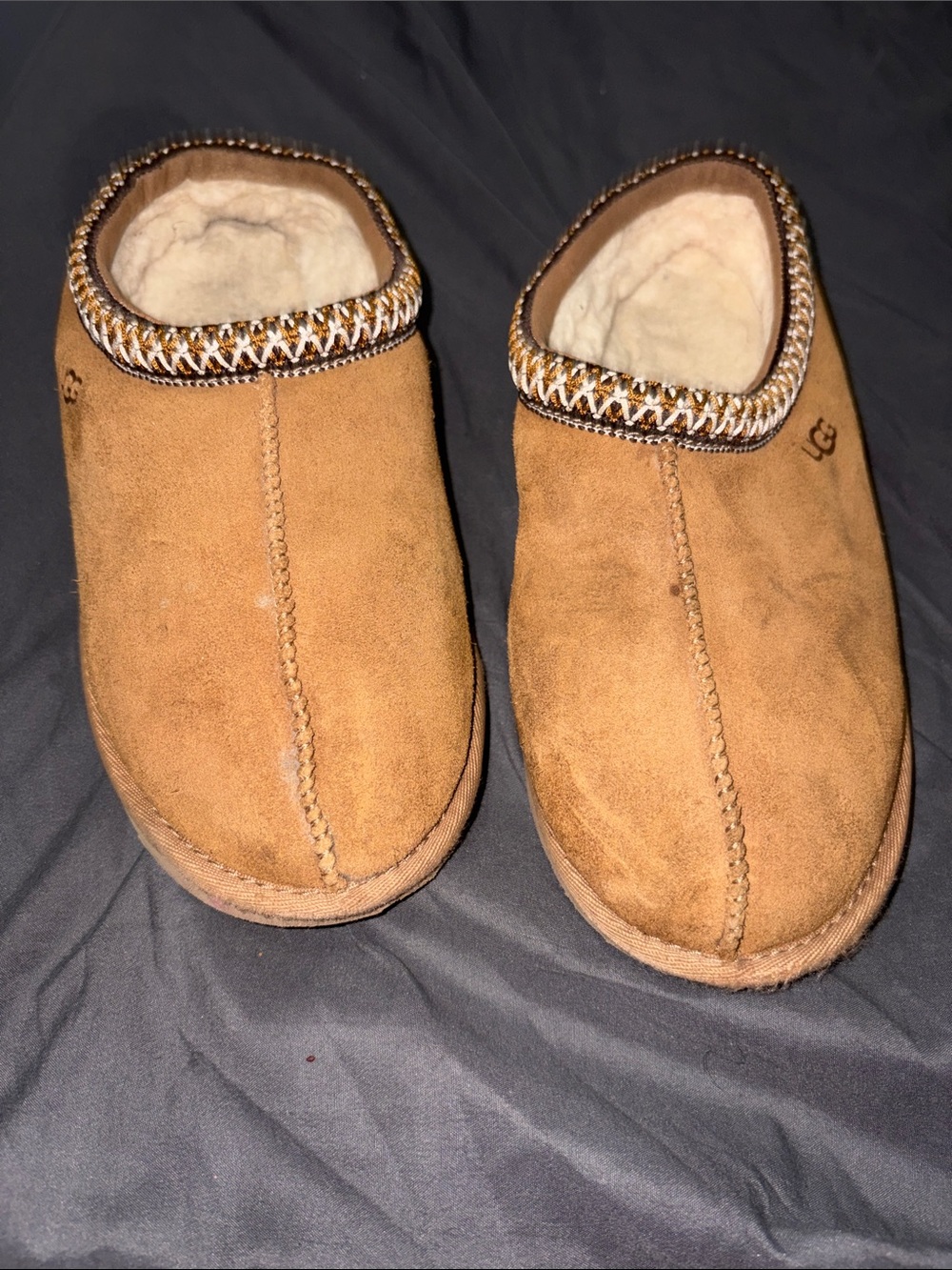 UGG Men's Chestnut Brown Suede Shearling Clog Slippers